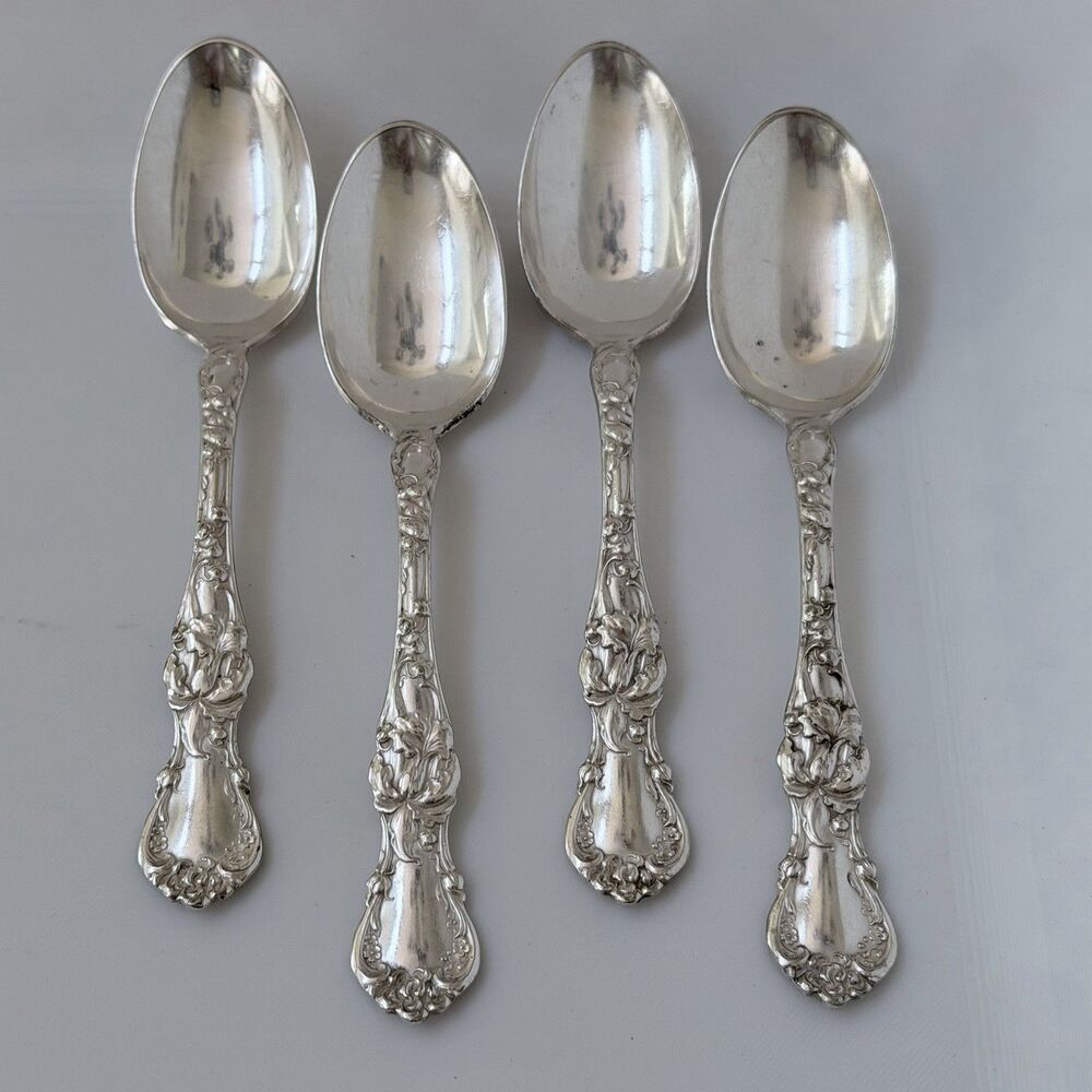 4pc 1835 R.Wallace Floral Teaspoons ORCHID 6” Silverplate 1902